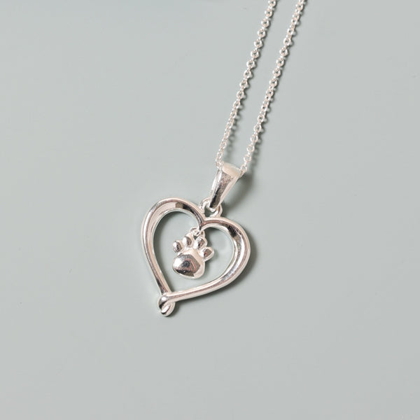 Simply Silver Sterling Silver 925 Polished Heart and Pawprint Pendant