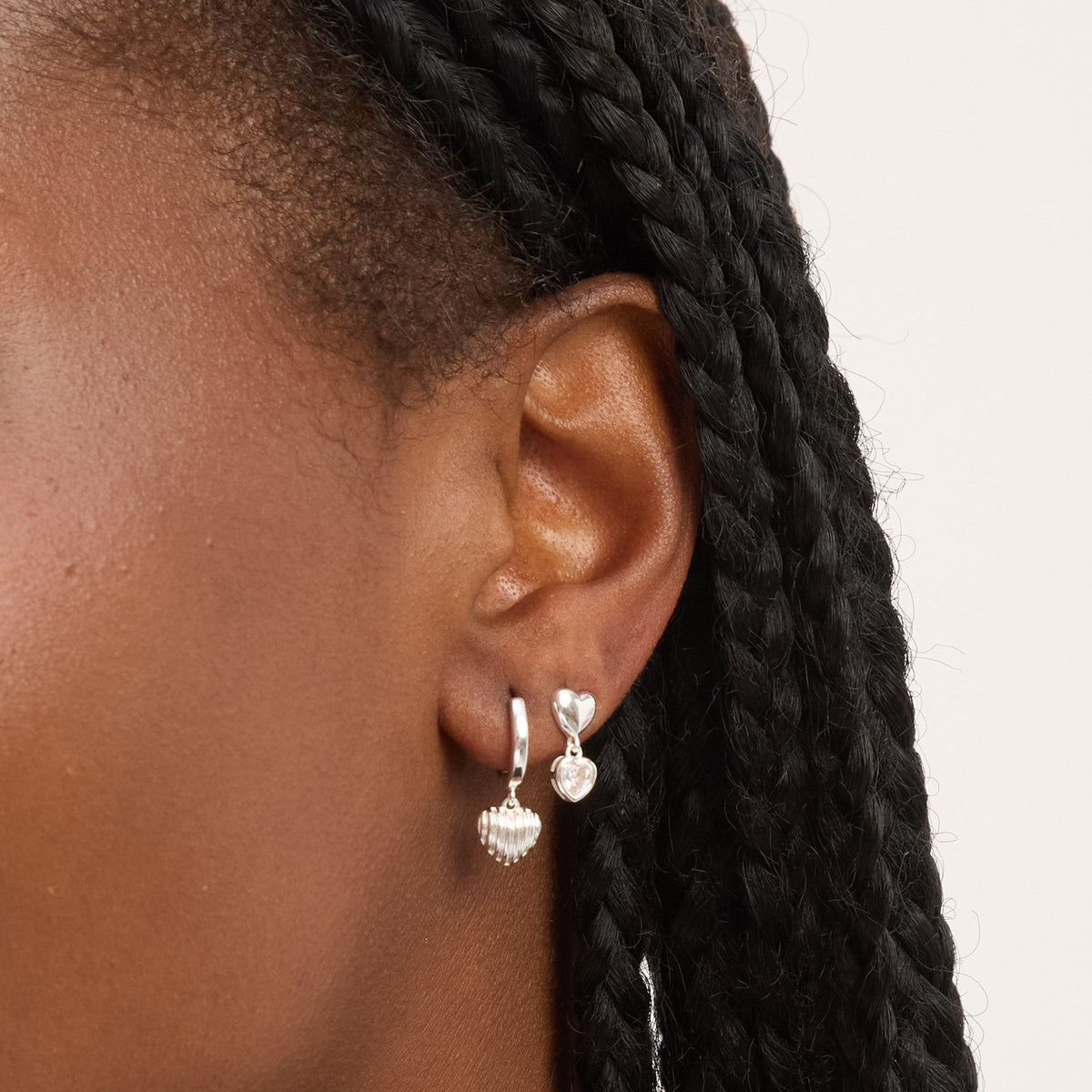 Simply Silver Sterling Silver 925 Polished Ridged Puff Heart Hoop Earrings