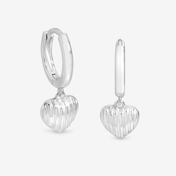 Simply Silver Sterling Silver 925 Polished Ridged Puff Heart Hoop Earrings