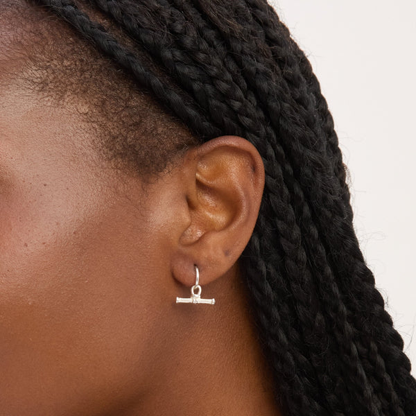 Simply Silver Sterling Silver 925 Polished Textured T Bar Hoop Earrings