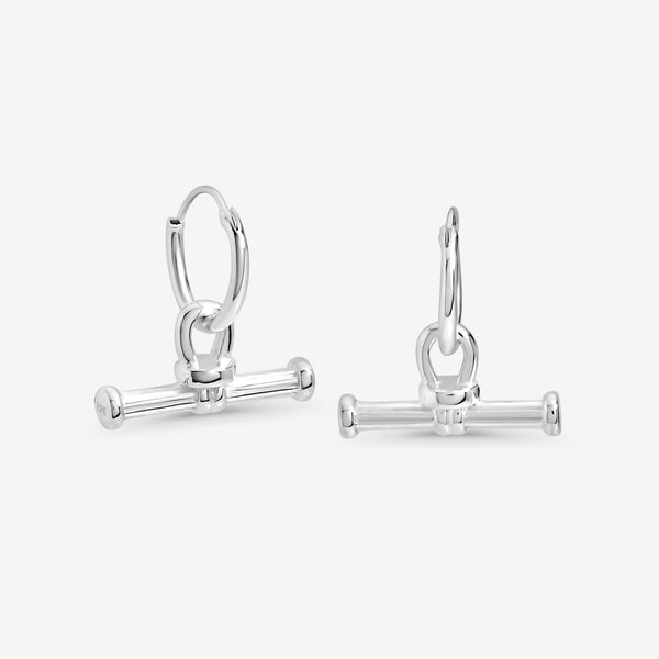 Simply Silver Sterling Silver 925 Polished Textured T Bar Hoop Earrings