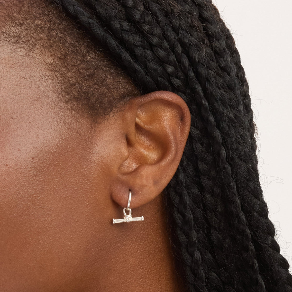 Simply Silver Sterling Silver 925 Polished Textured T Bar Hoop Earrings