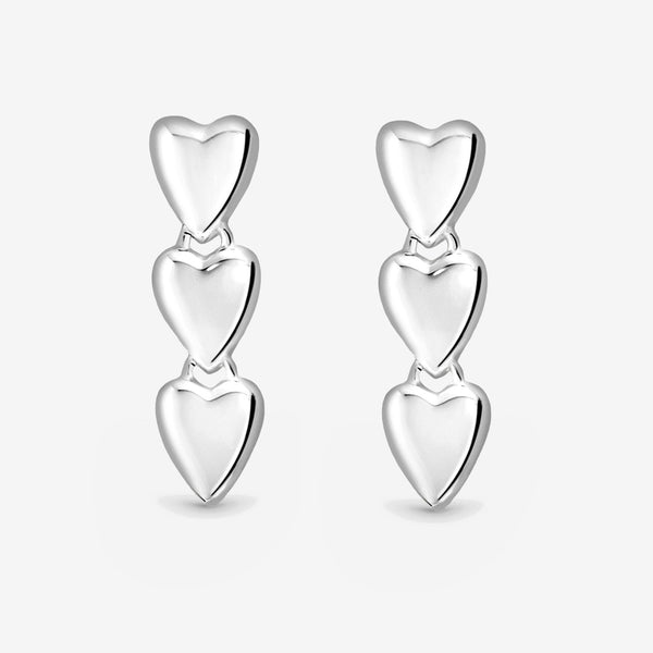Simply Silver Sterling Silver 925 Polished Triple Heart Drop Earrings
