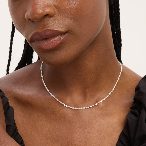 Simply Silver Sterling Silver 925 Polished Twist Chain Necklace - Gift Pouch