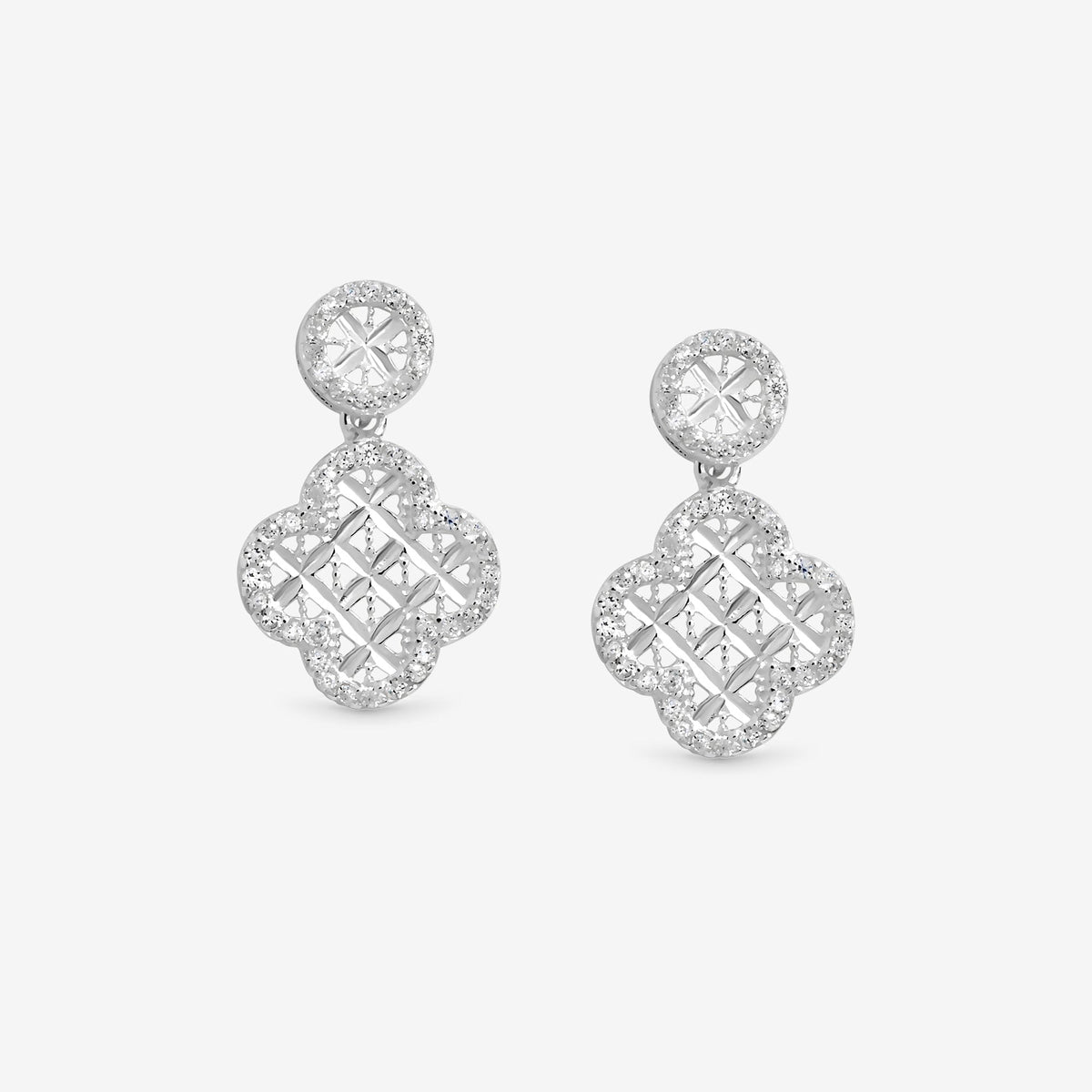 Simply Silver Sterling Silver 925 Textured Double Drop Clover Earrings