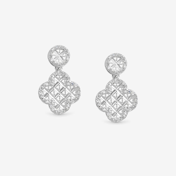 Simply Silver Sterling Silver 925 Textured Double Drop Clover Earrings