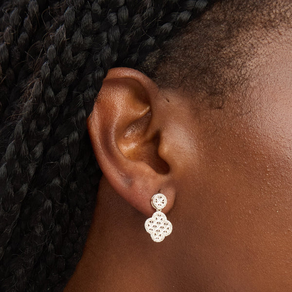 Simply Silver Sterling Silver 925 Textured Double Drop Clover Earrings