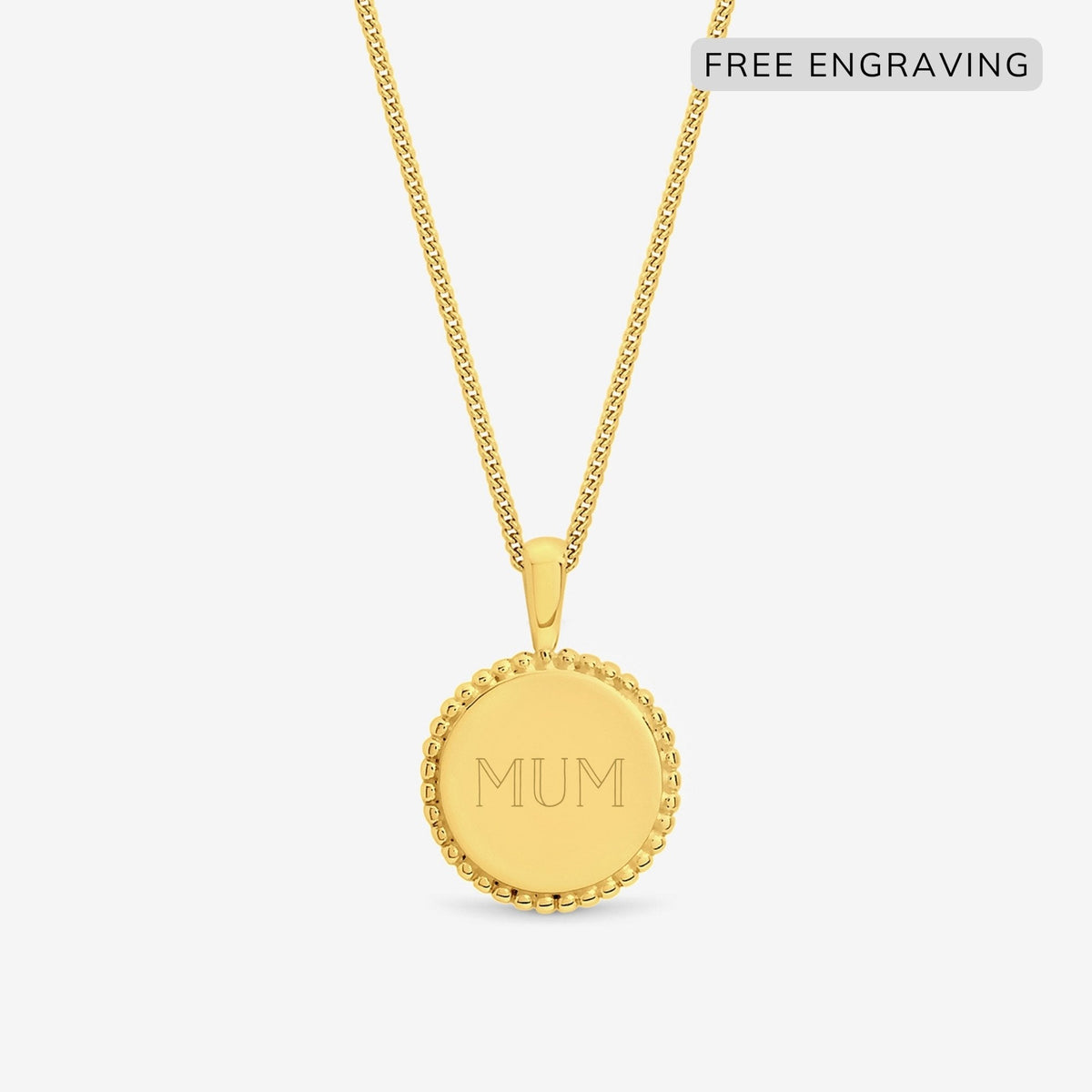 Simply Silver 14ct Gold Plated Sterling Silver Personalised Beaded Edge Round Pendant