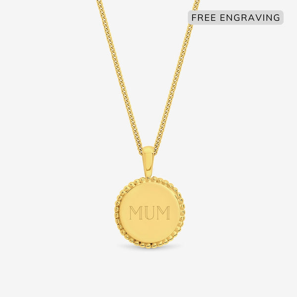Simply Silver 14ct Gold Plated Sterling Silver Personalised Beaded Edge Round Pendant