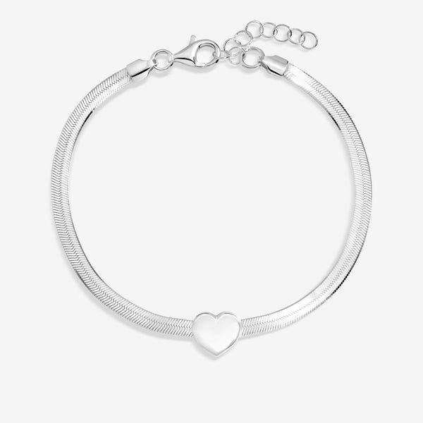 Simply Silver Sterling Silver 925 Polished Snake Chain Puff Heart Bracelet