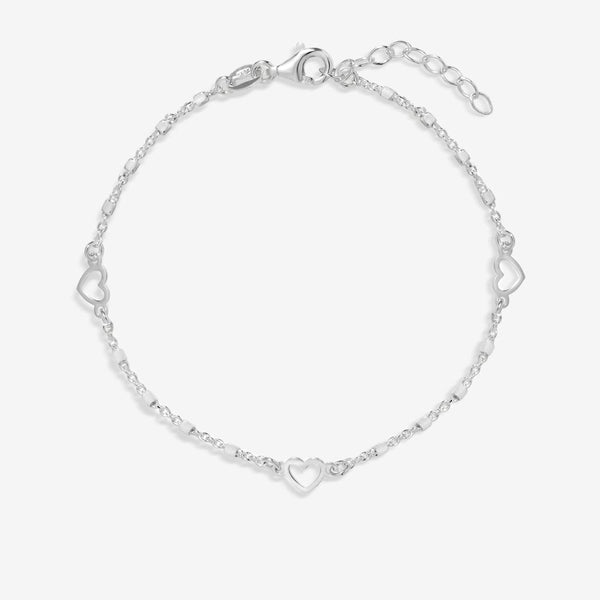 Simply Silver Sterling Silver 925 Polished Heart Station Bracelet