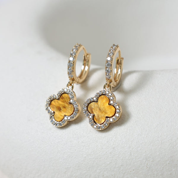 Jon Richard Gold Plated and Tigers Eye Clover Huggie Earrings