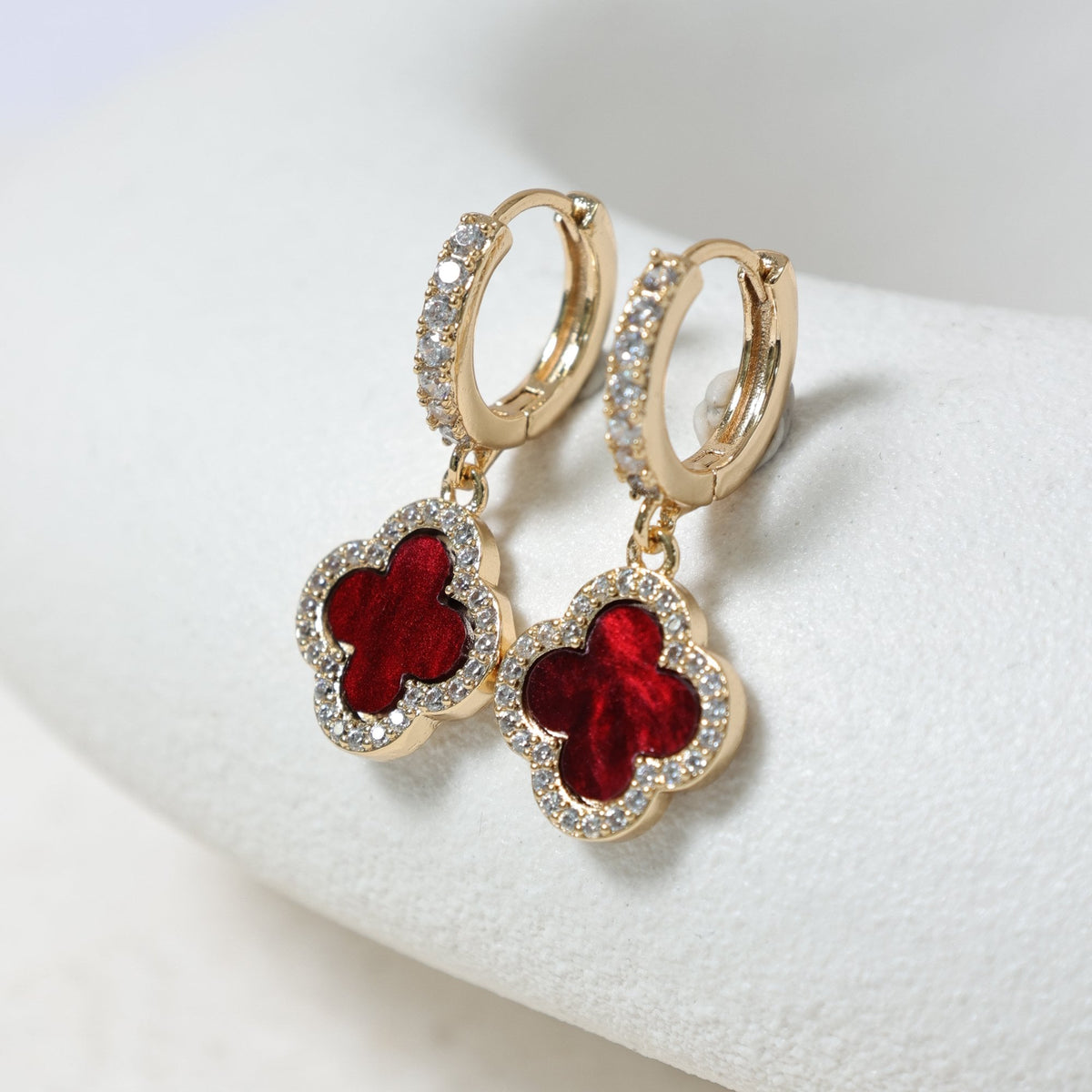 Jon Richard Gold Plated and Carnelian Clover Huggie Earrings
