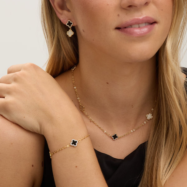 Jon Richard Gold Plated Pave and Jet Clover Necklace