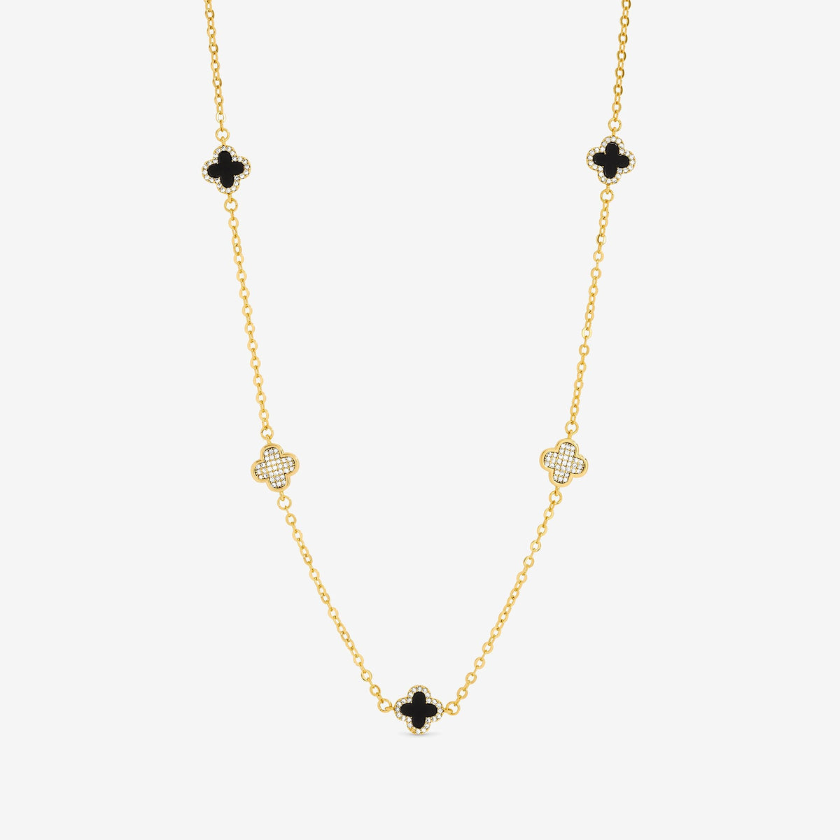 Jon Richard Gold Plated Pave and Jet Clover Necklace