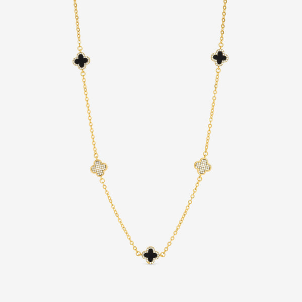 Jon Richard Gold Plated Pave and Jet Clover Necklace