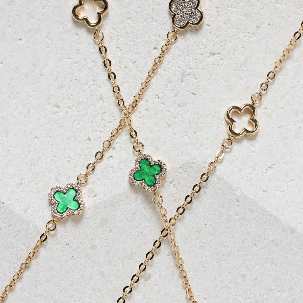 Jon Richard Gold Plated Pave and Malachite Clover Necklace