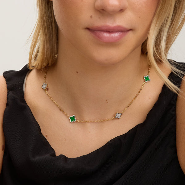 Jon Richard Gold Plated Pave and Malachite Clover Necklace