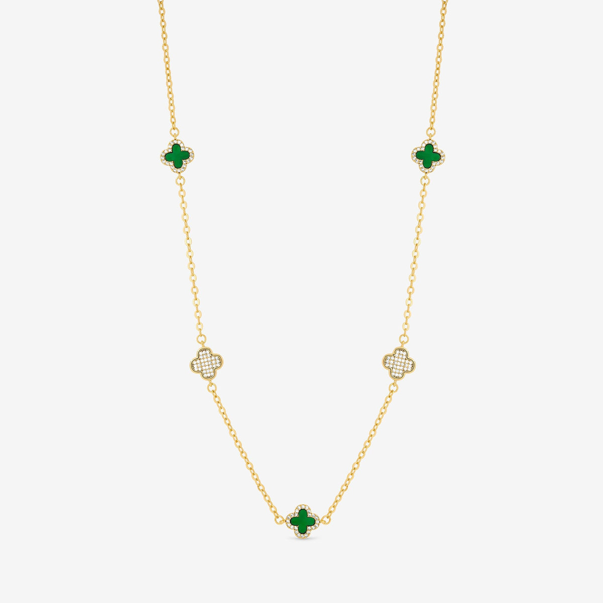 Jon Richard Gold Plated Pave and Malachite Clover Necklace