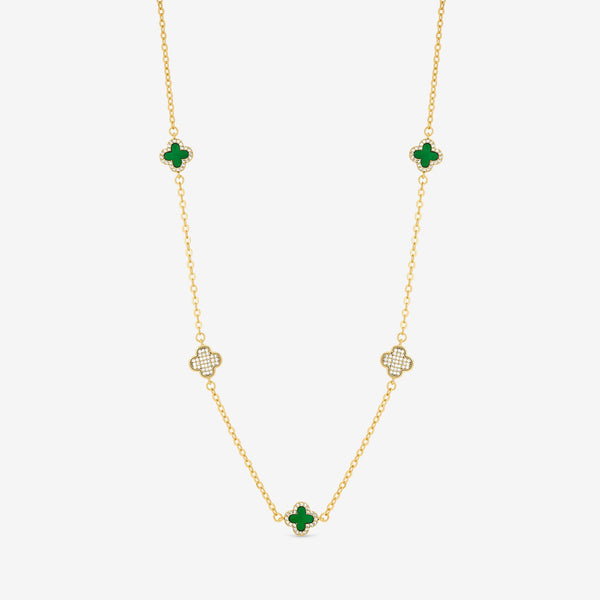 Jon Richard Gold Plated Pave and Malachite Clover Necklace