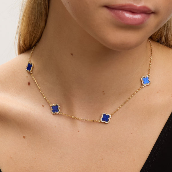 Jon Richard Gold Plated Lapis Station Clover Necklace