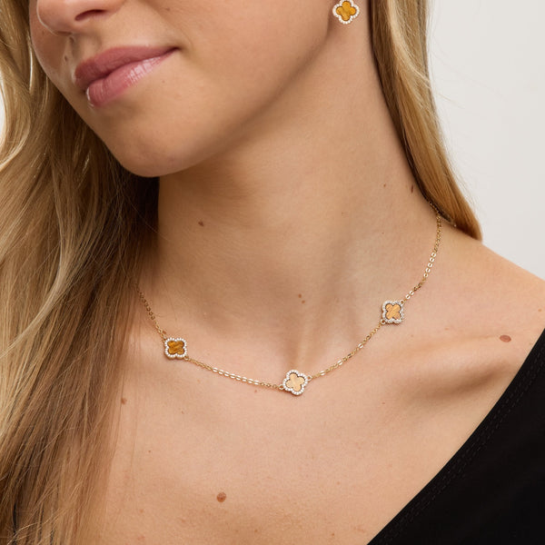 Jon Richard Gold Plated Tigers Eye Station Clover Necklace