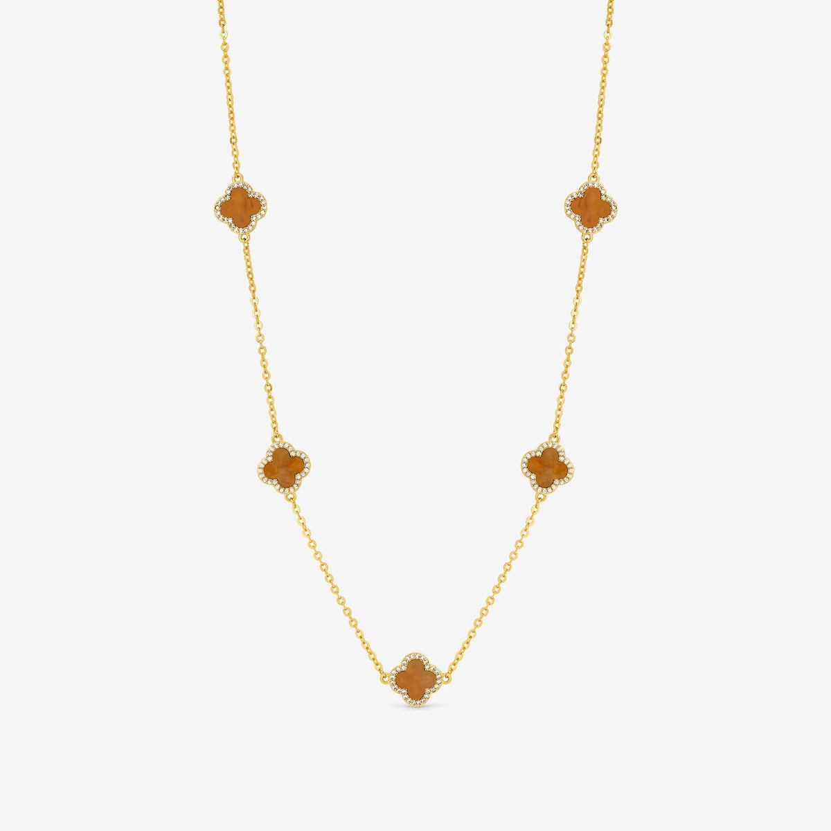 Jon Richard Gold Plated Tigers Eye Station Clover Necklace