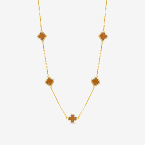 Jon Richard Gold Plated Tigers Eye Station Clover Necklace