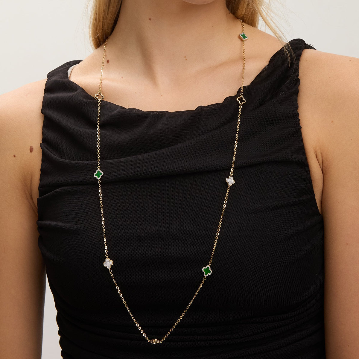 Jon Richard Gold Plated Malachite Clover Station Rope Necklace