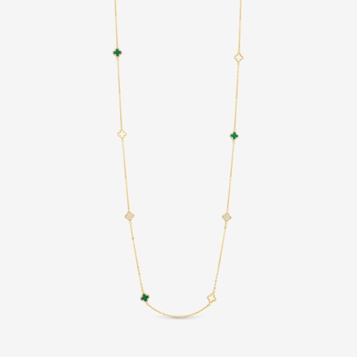 Jon Richard Gold Plated Malachite Clover Station Rope Necklace