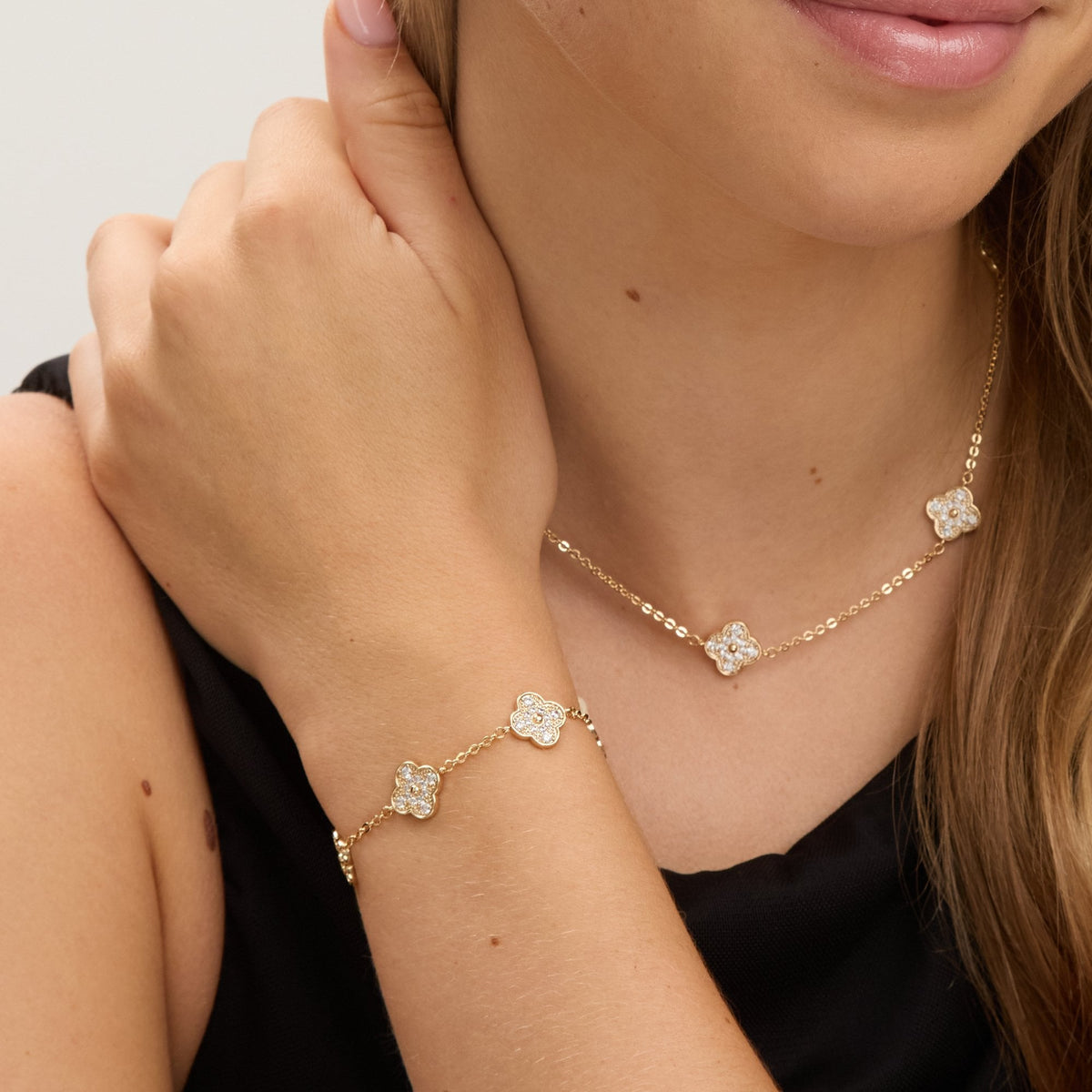 Jon Richard Gold Plated Pave Clover Bracelet