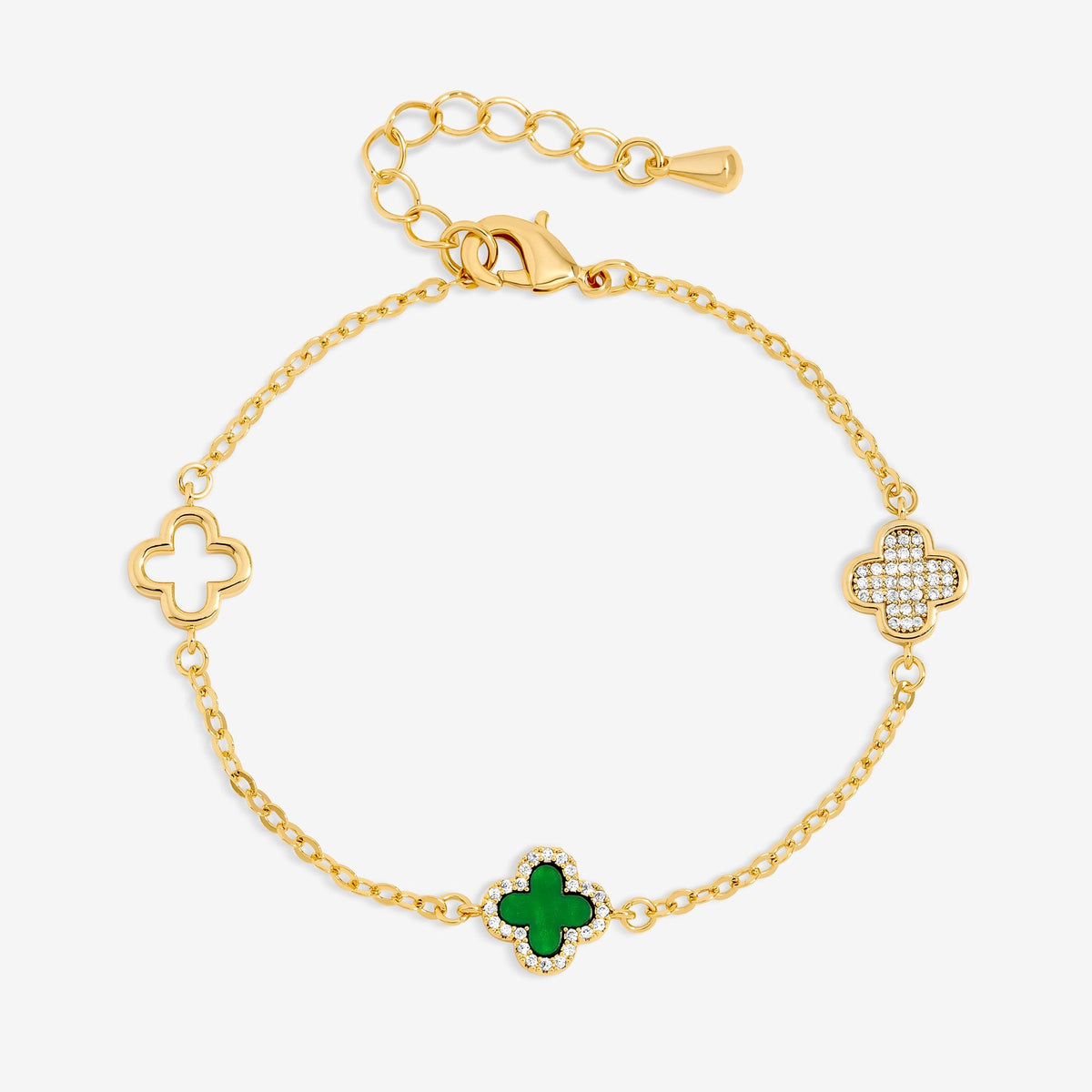 Jon Richard Gold Plated Pave and Malachite Clover Bracelet