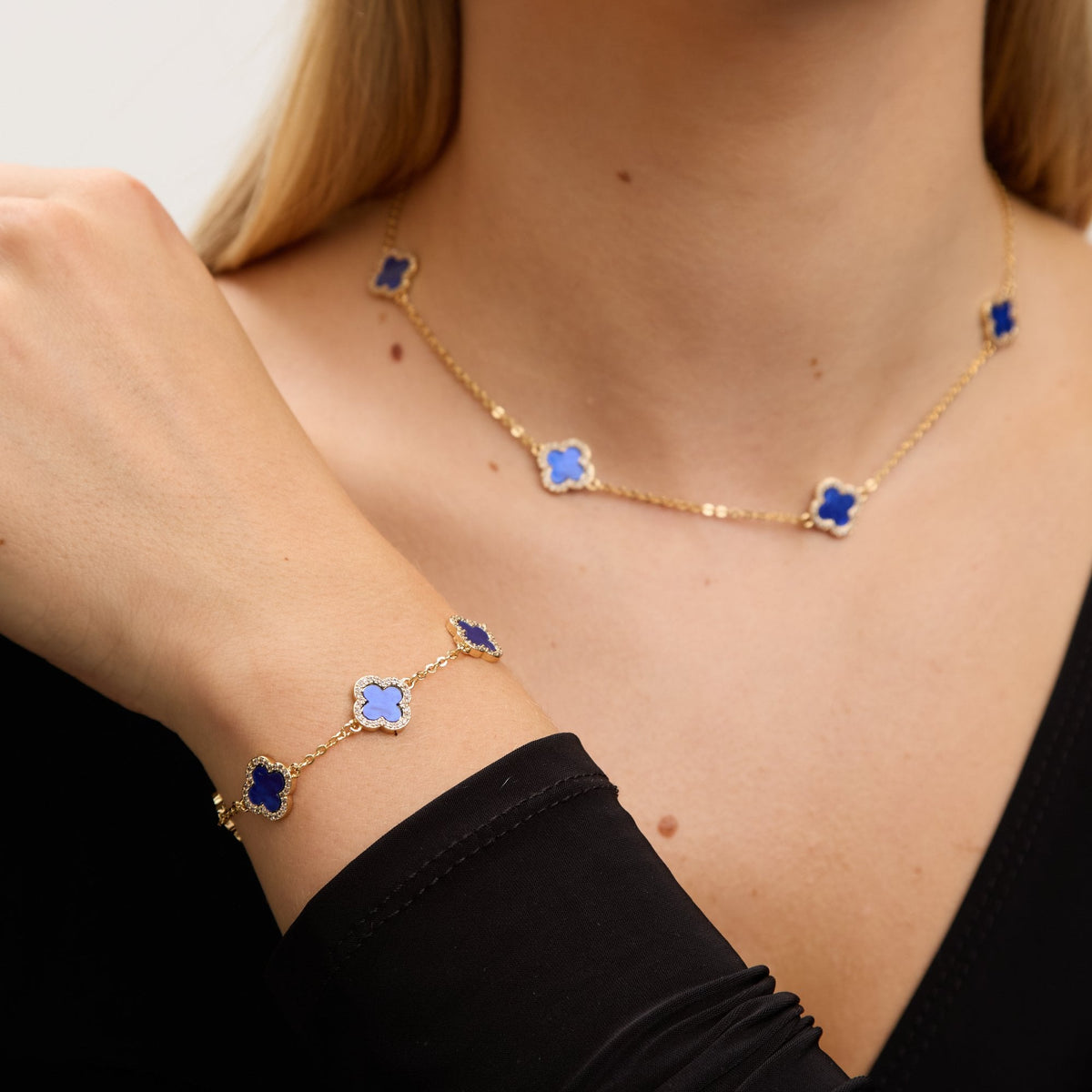 Jon Richard Gold Plated Lapis Clover Bracelet