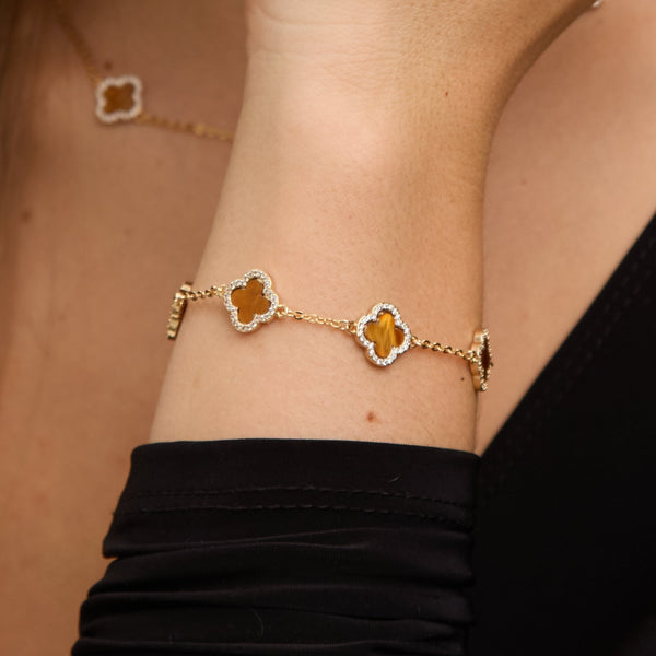 Jon Richard Gold Plated Tigers Eye Clover Bracelet