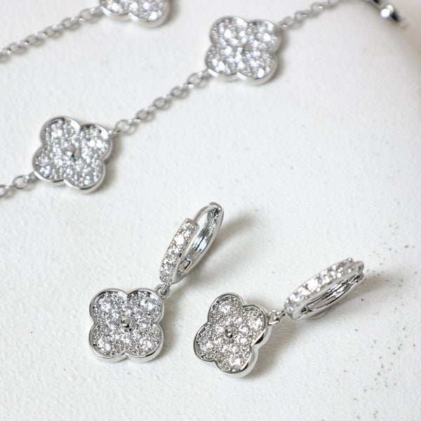 Jon Richard Rhodium Plated and Pave Clover Earrings