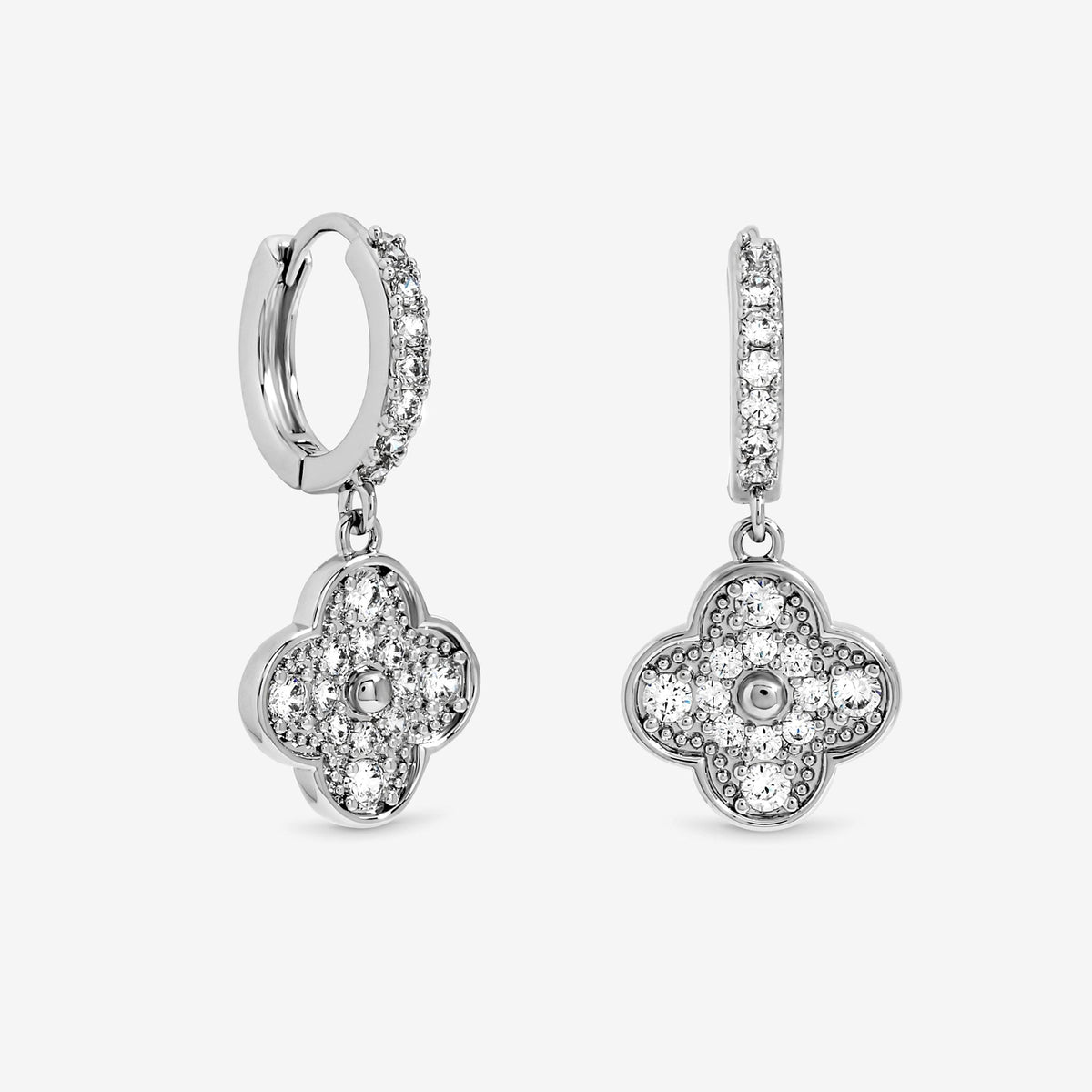 Jon Richard Rhodium Plated and Pave Clover Earrings