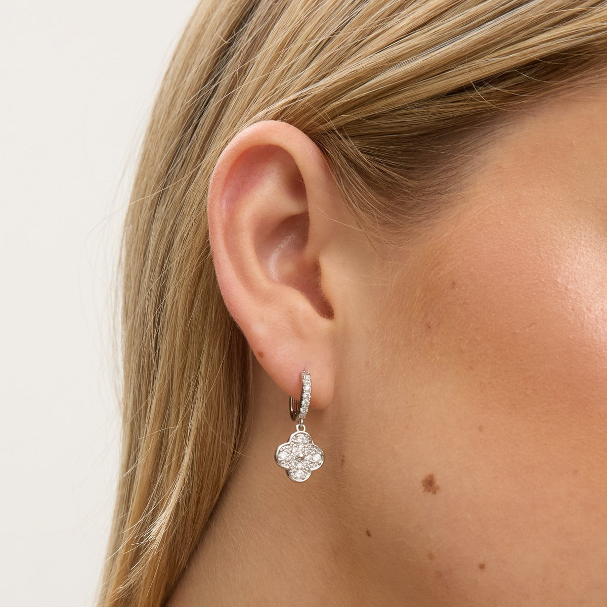 Jon Richard Rhodium Plated and Pave Clover Earrings