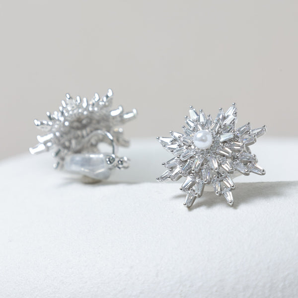 Jon Richard Rhodium Plated Crystal and Pearl Star Clip Earrings