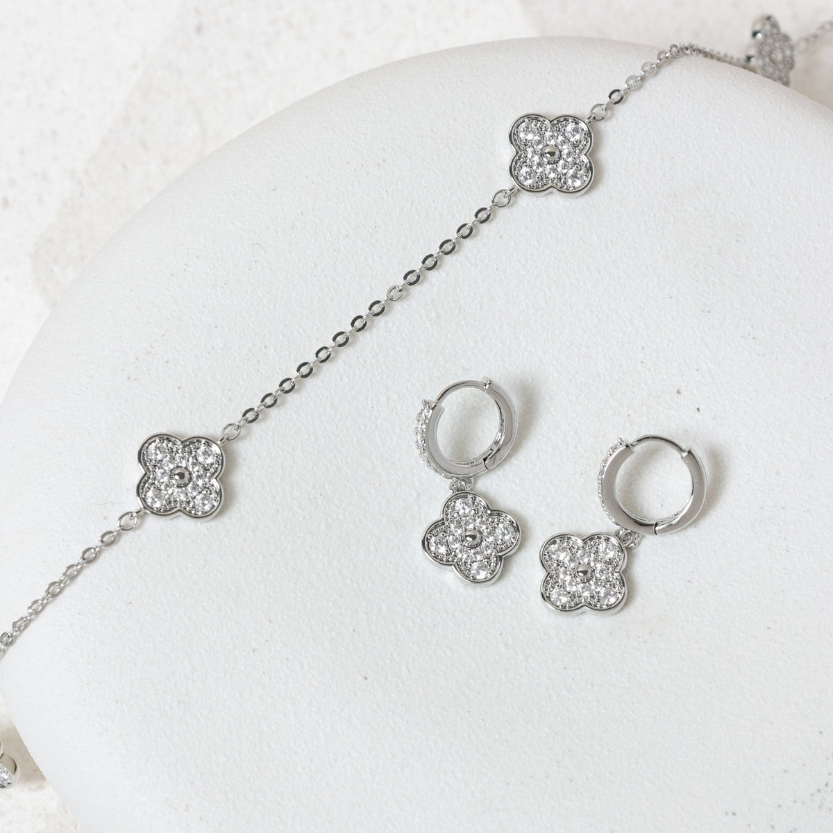 Jon Richard Rhodium Plated and Pave Clover Necklace
