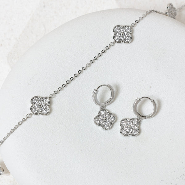 Jon Richard Rhodium Plated and Pave Clover Necklace