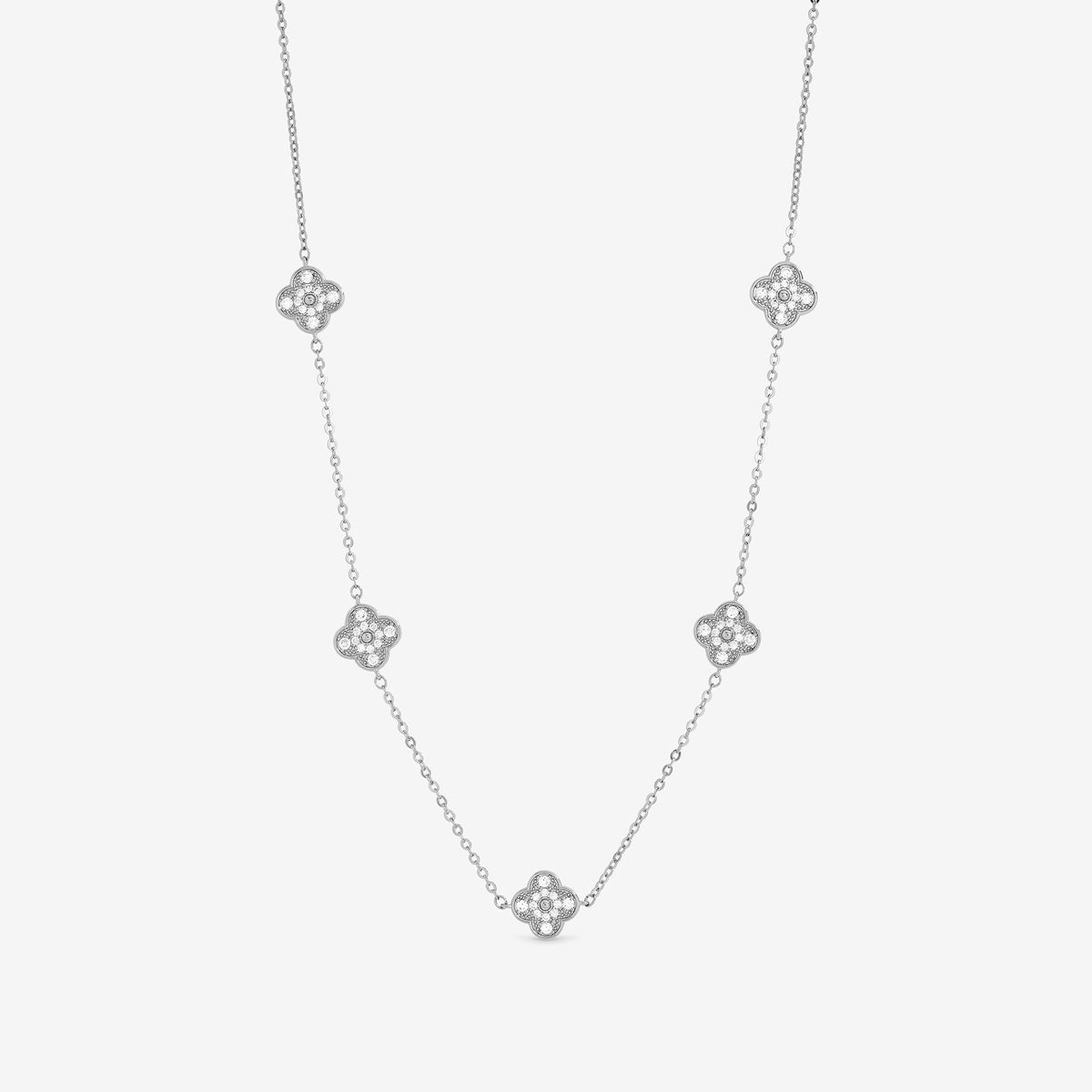 Jon Richard Rhodium Plated and Pave Clover Necklace