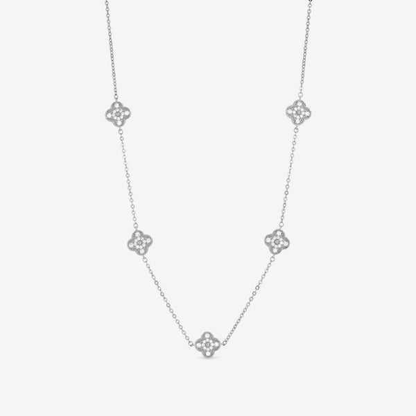 Jon Richard Rhodium Plated and Pave Clover Necklace