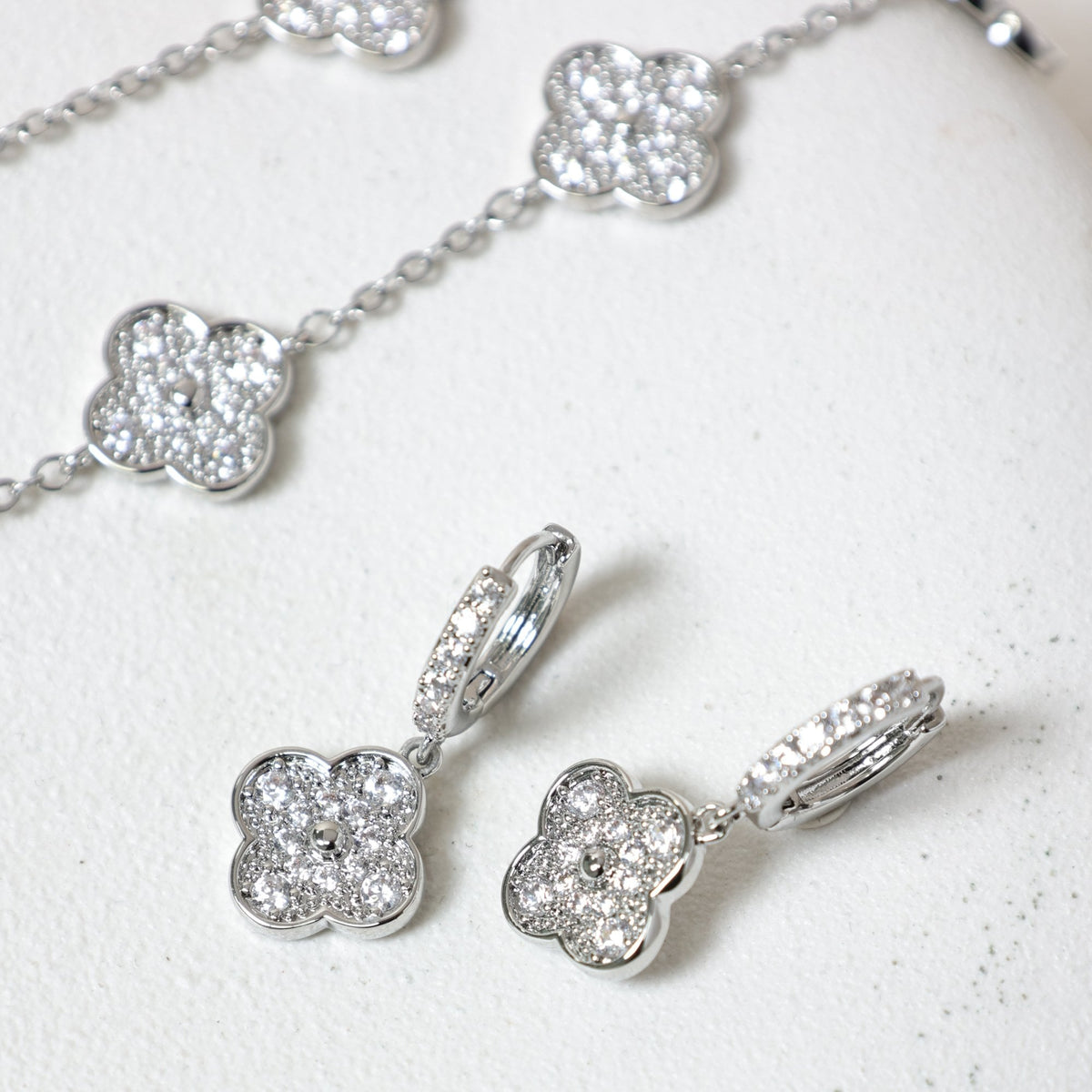Jon Richard Rhodium Plated and Pave Clover Bracelet