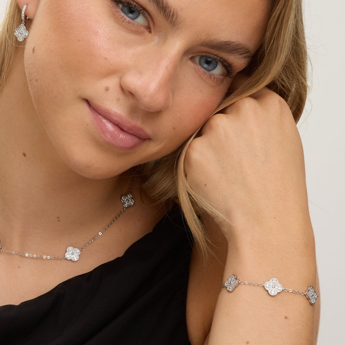 Jon Richard Rhodium Plated and Pave Clover Bracelet