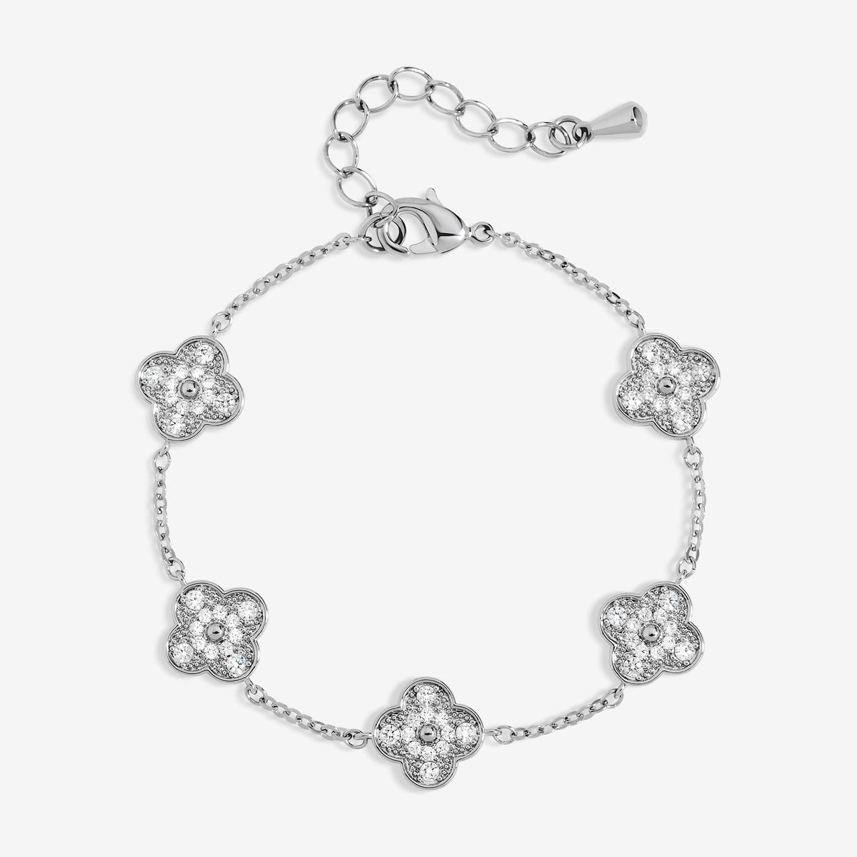 Jon Richard Rhodium Plated and Pave Clover Bracelet
