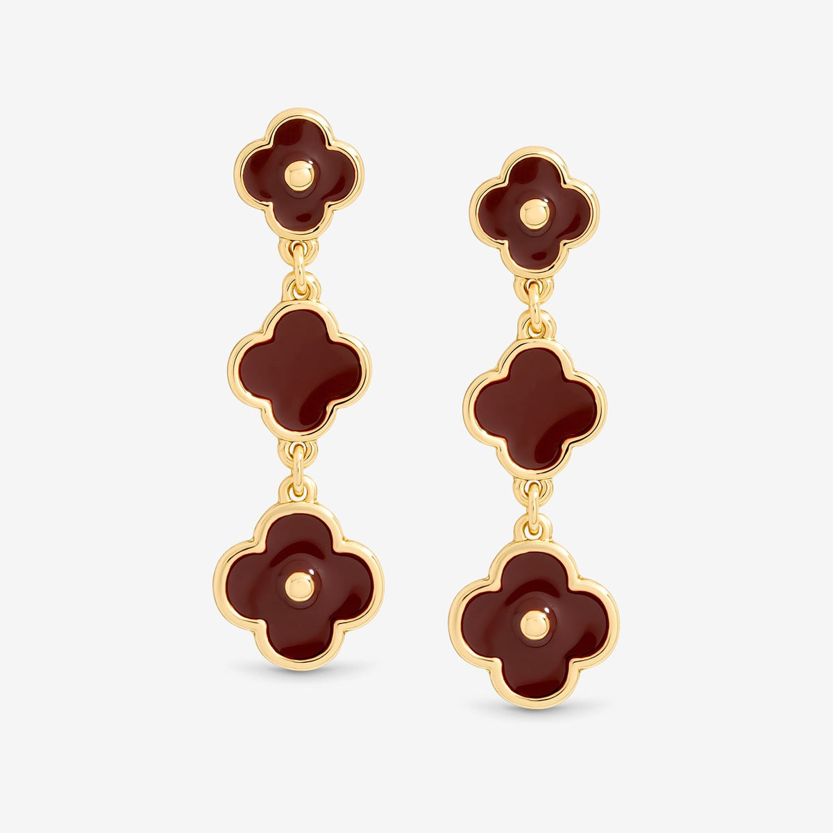 Mood Gold & Burgundy Clover Triple Drop Earrings
