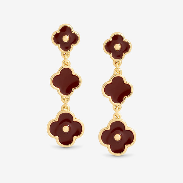 Mood Gold & Burgundy Clover Triple Drop Earrings