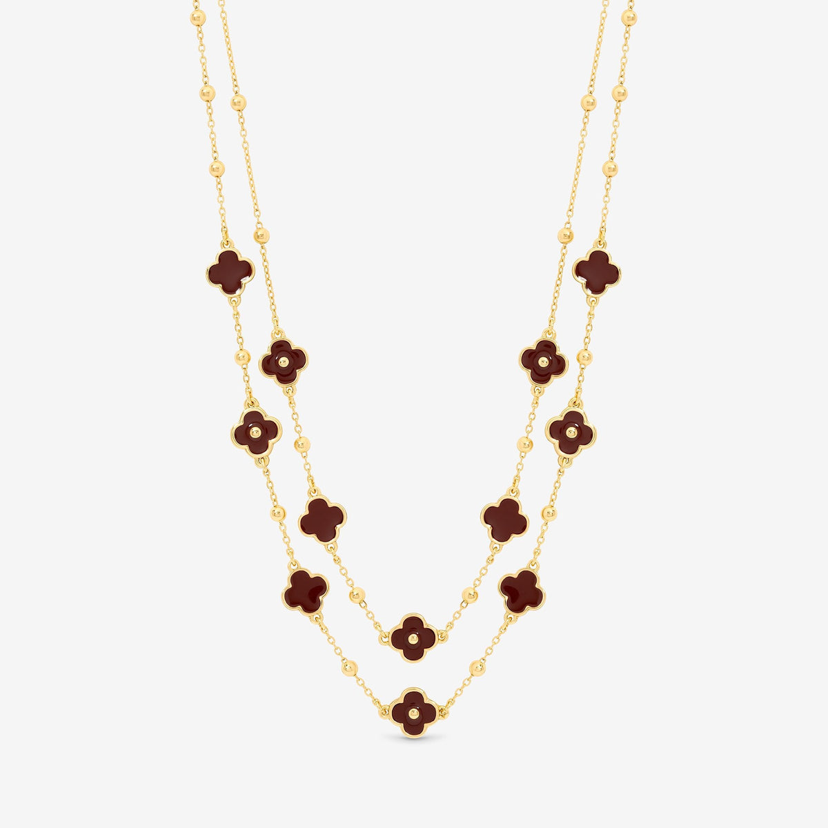 Mood Gold Polished & Burgundy Clover Double Row Necklace