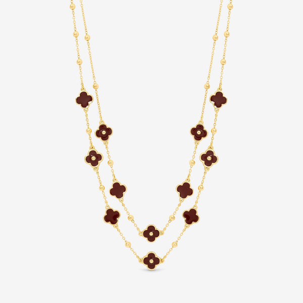 Mood Gold Polished & Burgundy Clover Double Row Necklace
