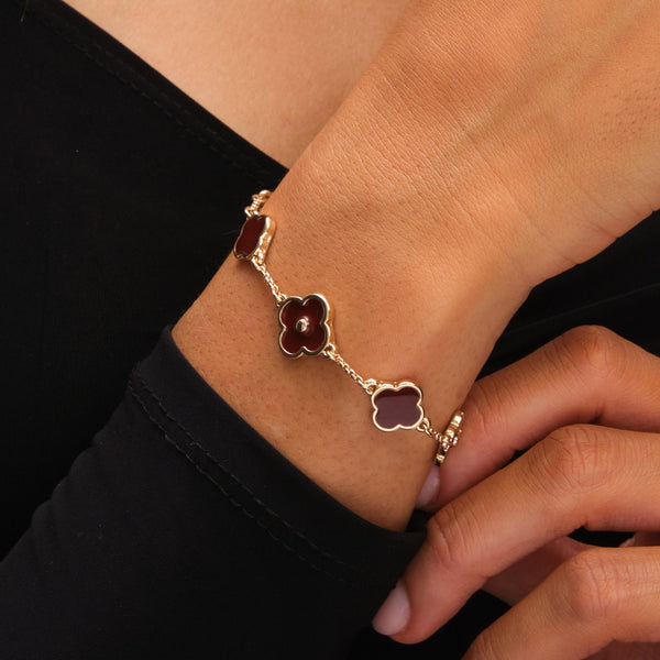 Mood Gold Polished & Burgundy Clover Bracelet